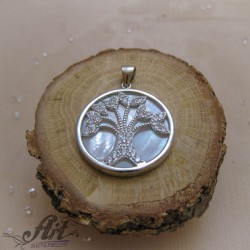 Сребърен медальон с бял седеф "Дървото на живота" P-1205